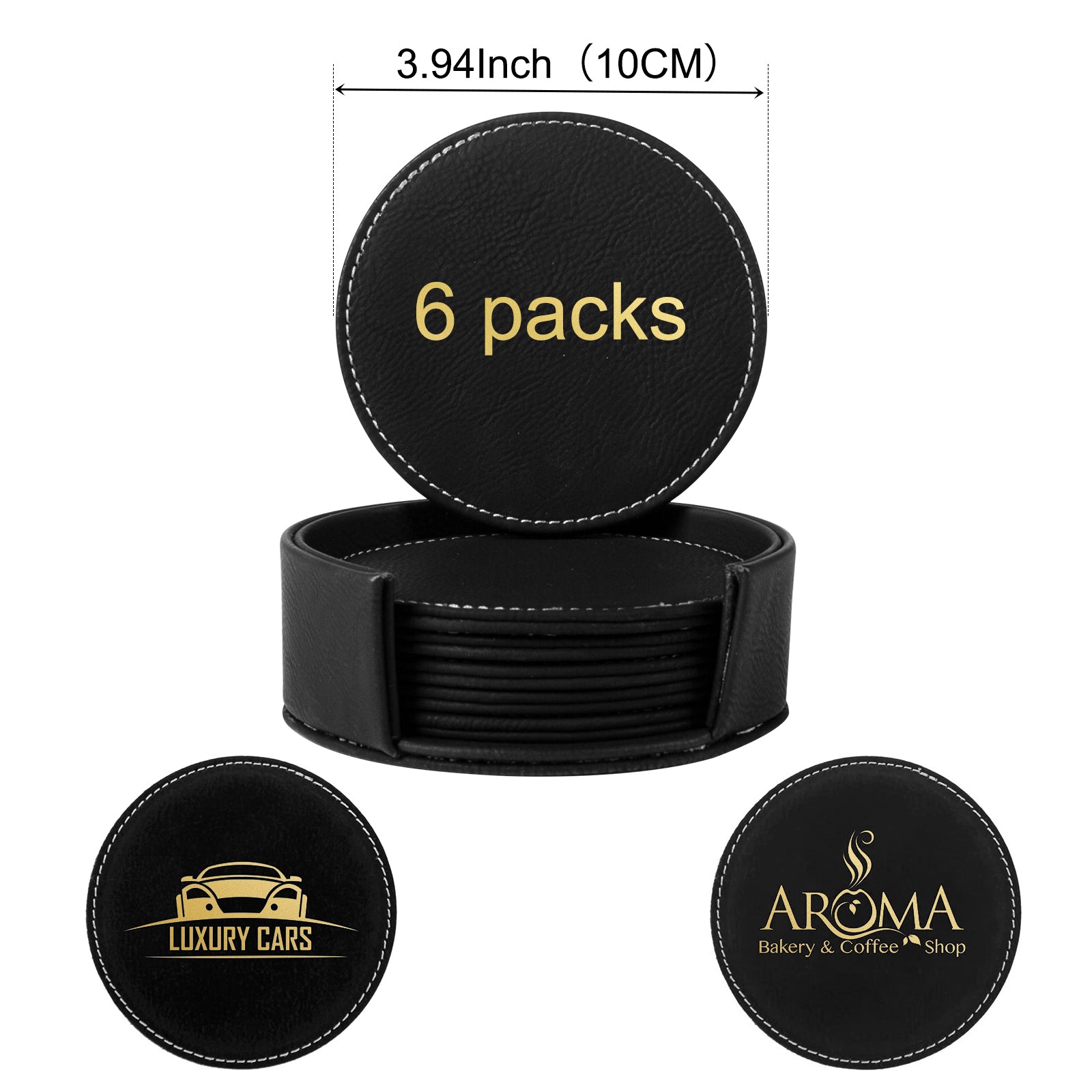 Laserable leather cup pads black and gold
