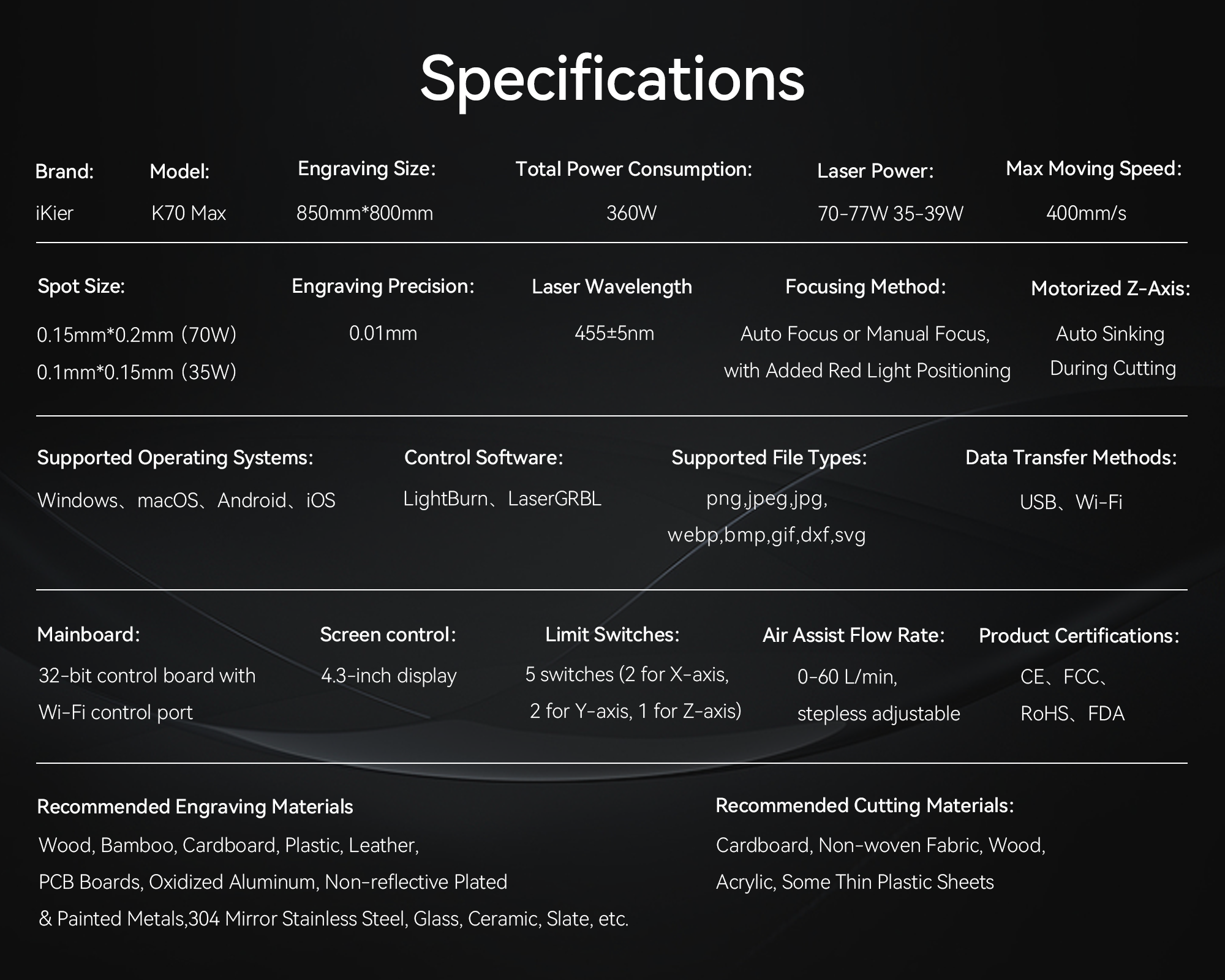 iKier K70 Max Laser Engraver
